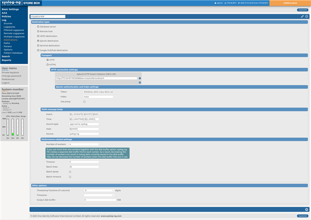 SSB Splunk destination